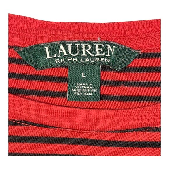 Lauren Ralph Lauren Red Black Stripe Logo Short Sleeve T-Shirt Top Size: Large - Picture 3 of 6